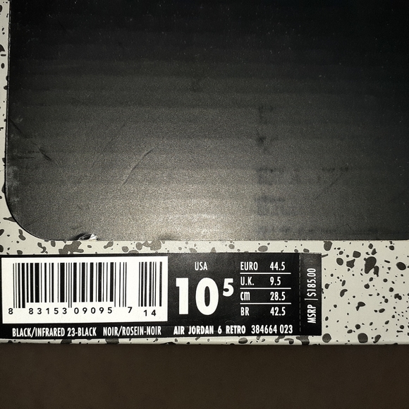 Air Jordan 6 10.5 Black Infared 2014 Nike Black Red - Picture 8 of 8